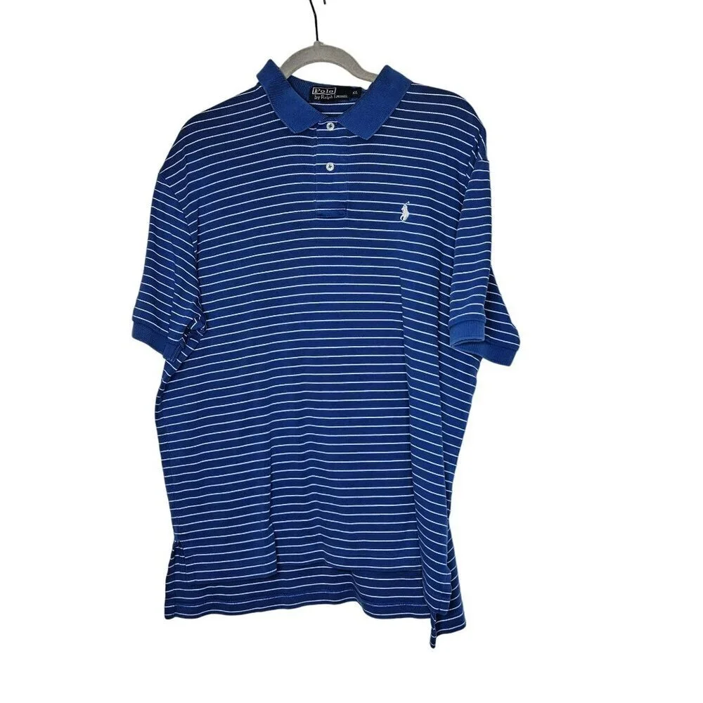 Polo by Ralph Lauren Shirt Stripe Blue White Cotton Basic Casual Short Sleeve XL